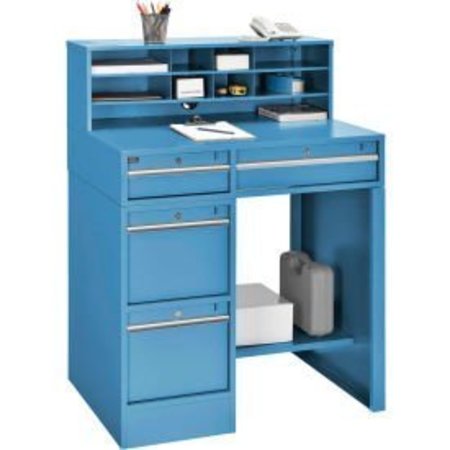 GLOBAL EQUIPMENT Pedestal Shop Desk w/ 4 Drawers   Shelf, 38"W x 29"D, Blue 319063BL